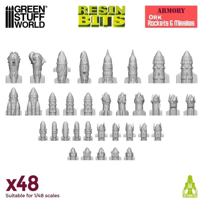 GREEN STUFF WORLD 3D printed set: Ork Rockets and Missiles