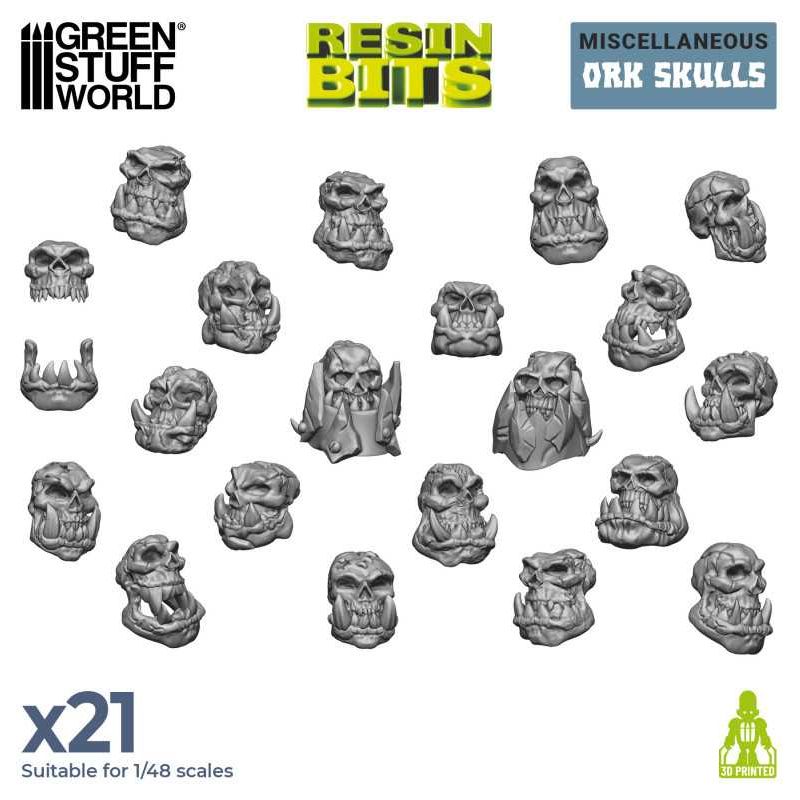 GREEN STUFF WORLD 21x Resin ORK Skulls