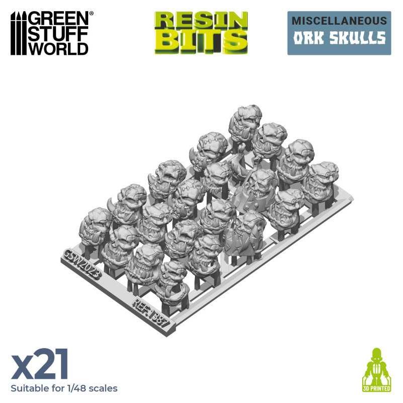 GREEN STUFF WORLD 21x Resin ORK Skulls