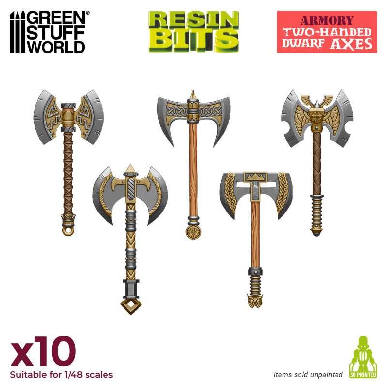 GREEN STUFF WORLD 3D printed set - Two Handed Dwarf Axes