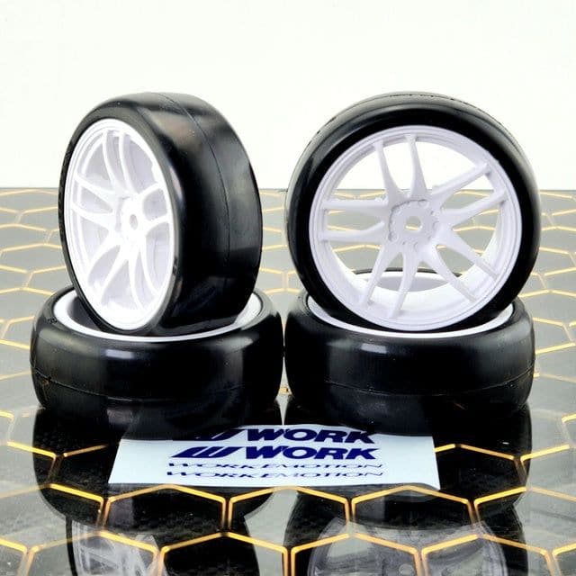 SWEEP D-R3 Highend compound Pre-glued TC Rubber tires 24mm 24deg 4pcs (D-36 + EXP-SX + WKS-W) WORK white wheels