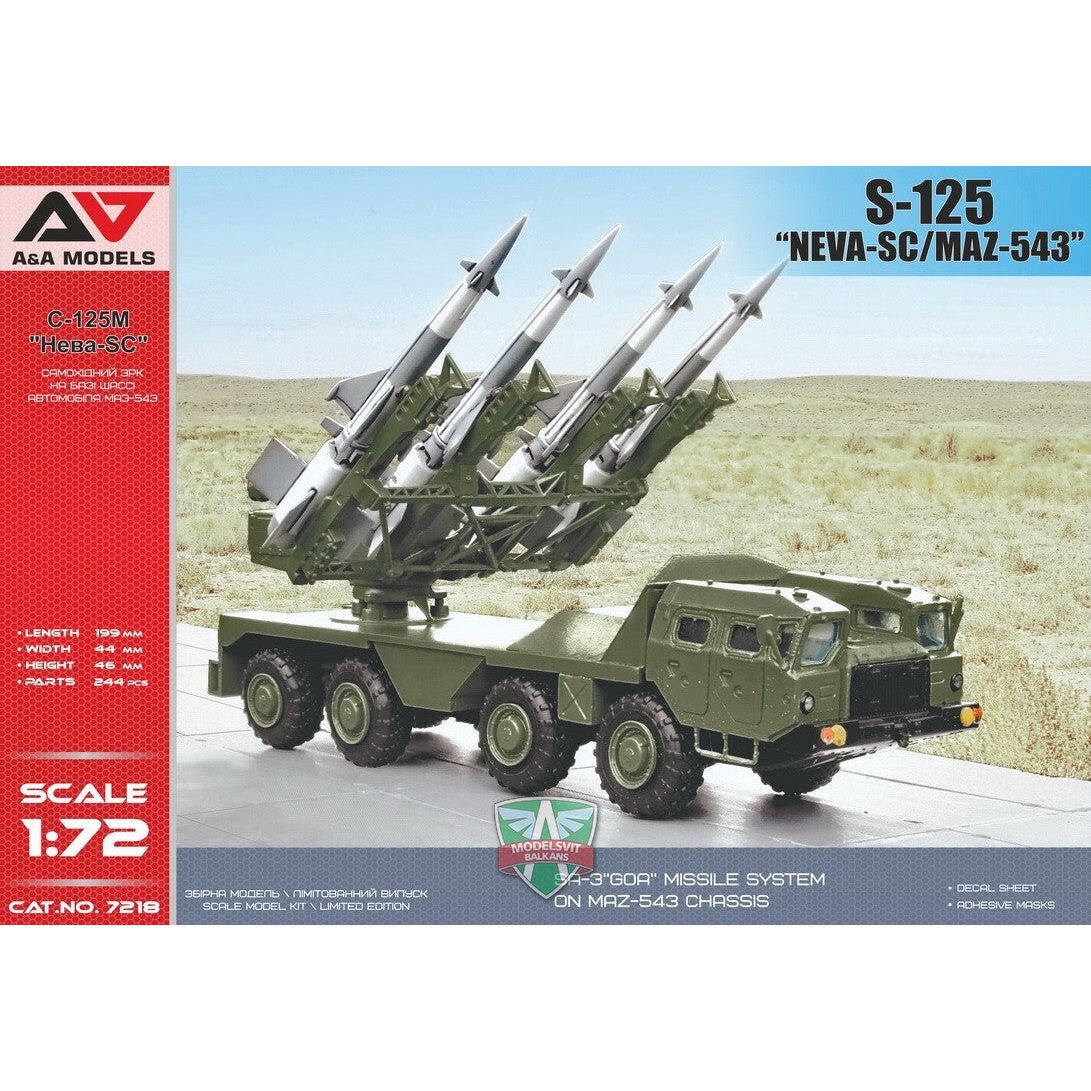 A&A Models 1/72 S-125 NEVA-SC on MAZ-543 chassis Plastic Model Kit [7218]