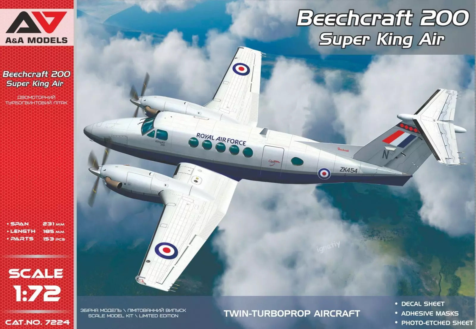 A&A Models 1/72 Beechcraft 200 "Super King Air" (3 camo schemes) Plastic Model Kit [7224]