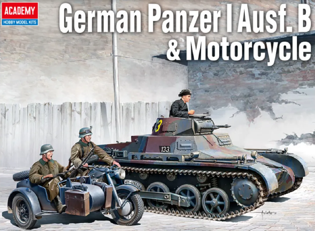 Academy 1/35 German Panzer I Ausf.B & Motorcycle Plastic Model Kit