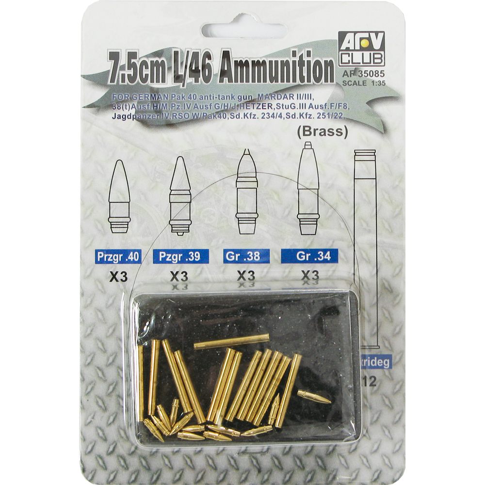 AFV Club 1/35 German 7.5cm/L46 Ammunition (Brass) Plastic Model Kit [AF35085]