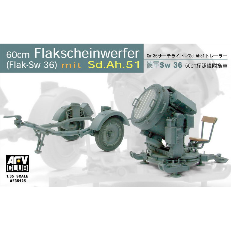 AFV Club 1/35 German SW-36 60cm Searchlight/With Sd.Ah.51 Trailer Plastic Model Kit [AF35125]