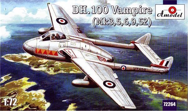 Amodel 1/72 DH.100 Vampire (Mk3, 5, 6, 9, 52) Plastic Model Kit [72264]