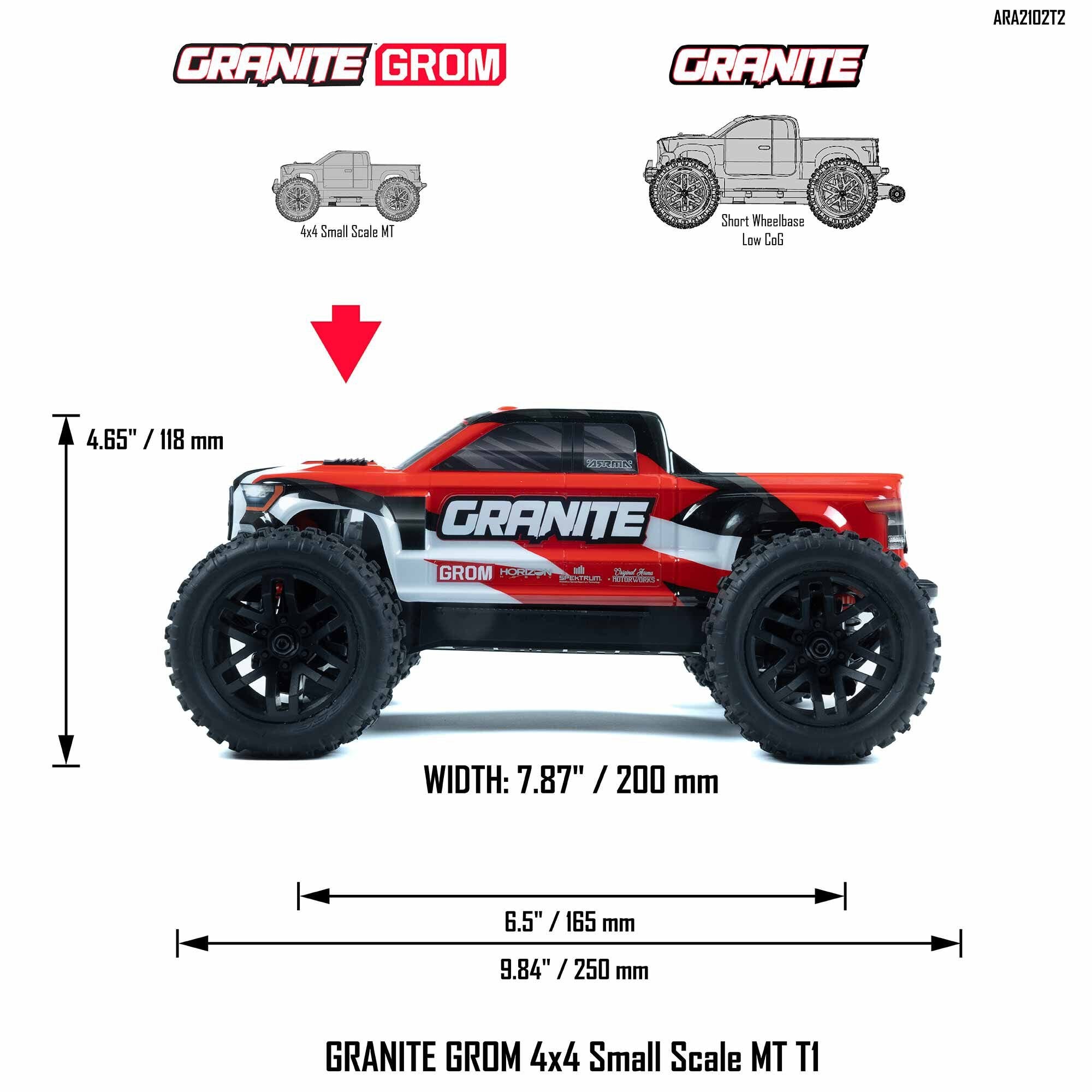 ARRMA Granite Grom 1/18 4x4 Monster Truck, RTR, Red, ARA2102T2