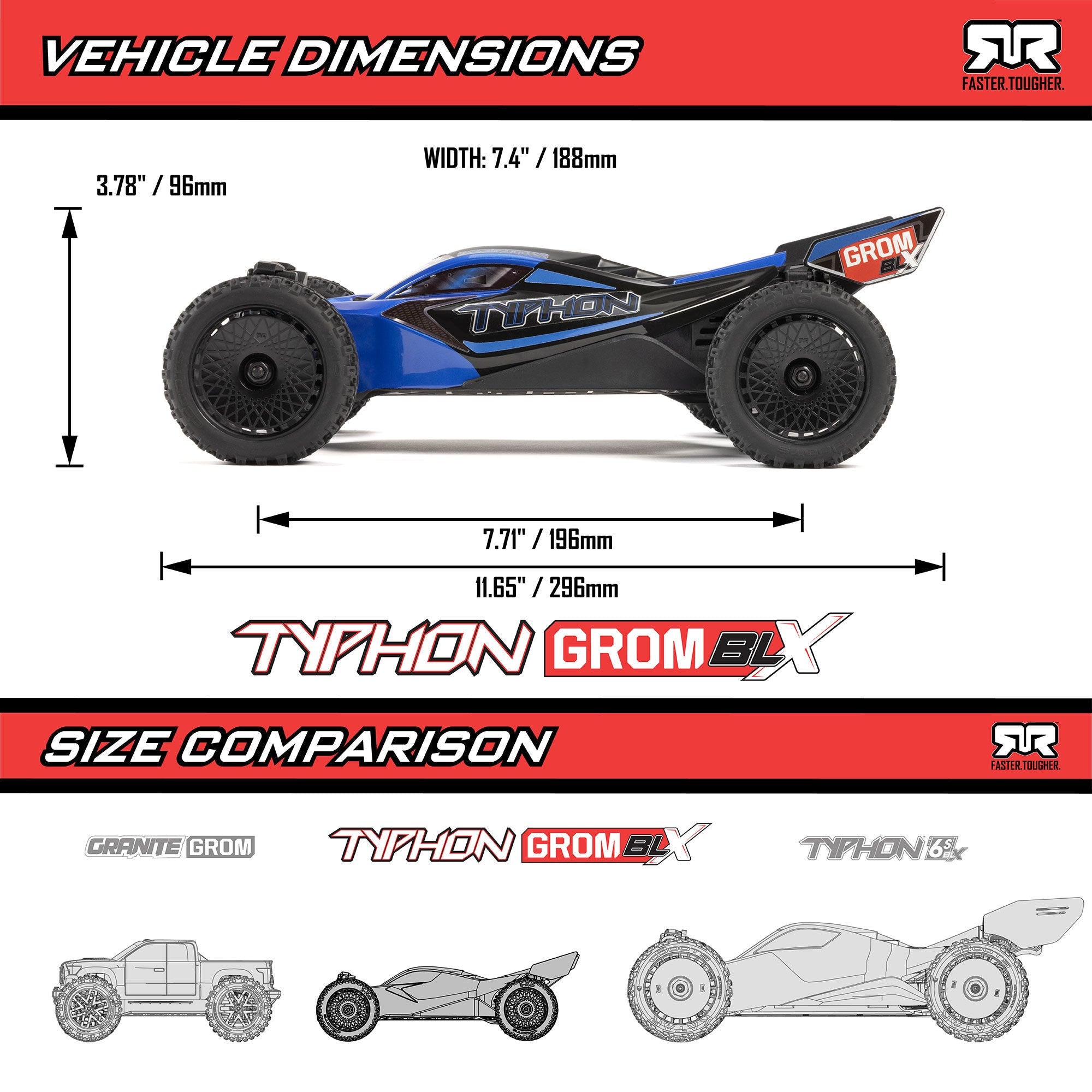 Arrma Typhon Grom Brushless 1/18 4x4 Buggy RTR, Red, ARA2306ST1