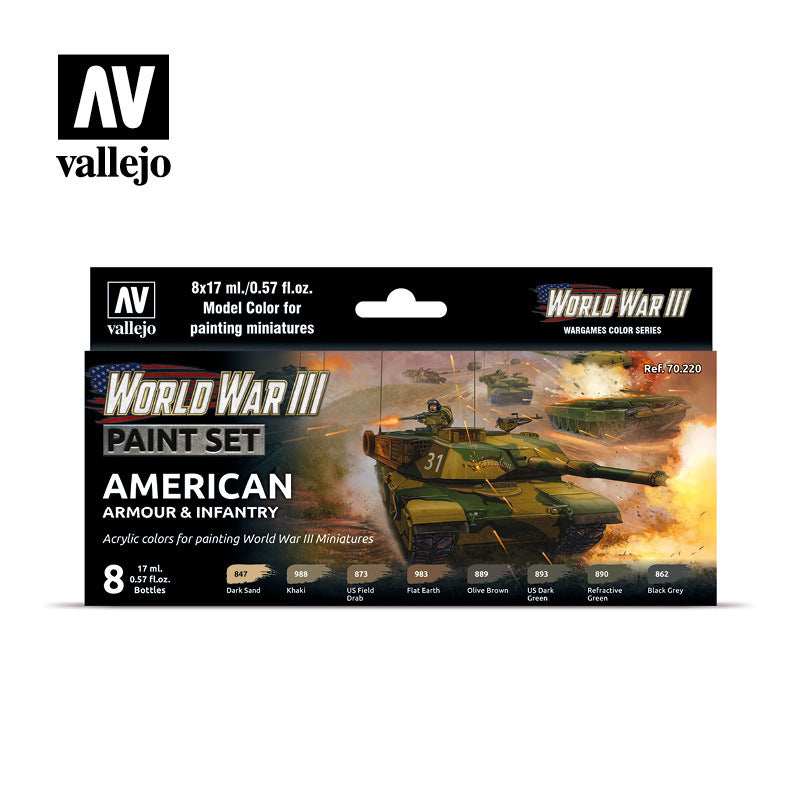 Vallejo Model Colour WWIII American Armour & Infantry Acrylic 8 Colour Paint Set [70220]