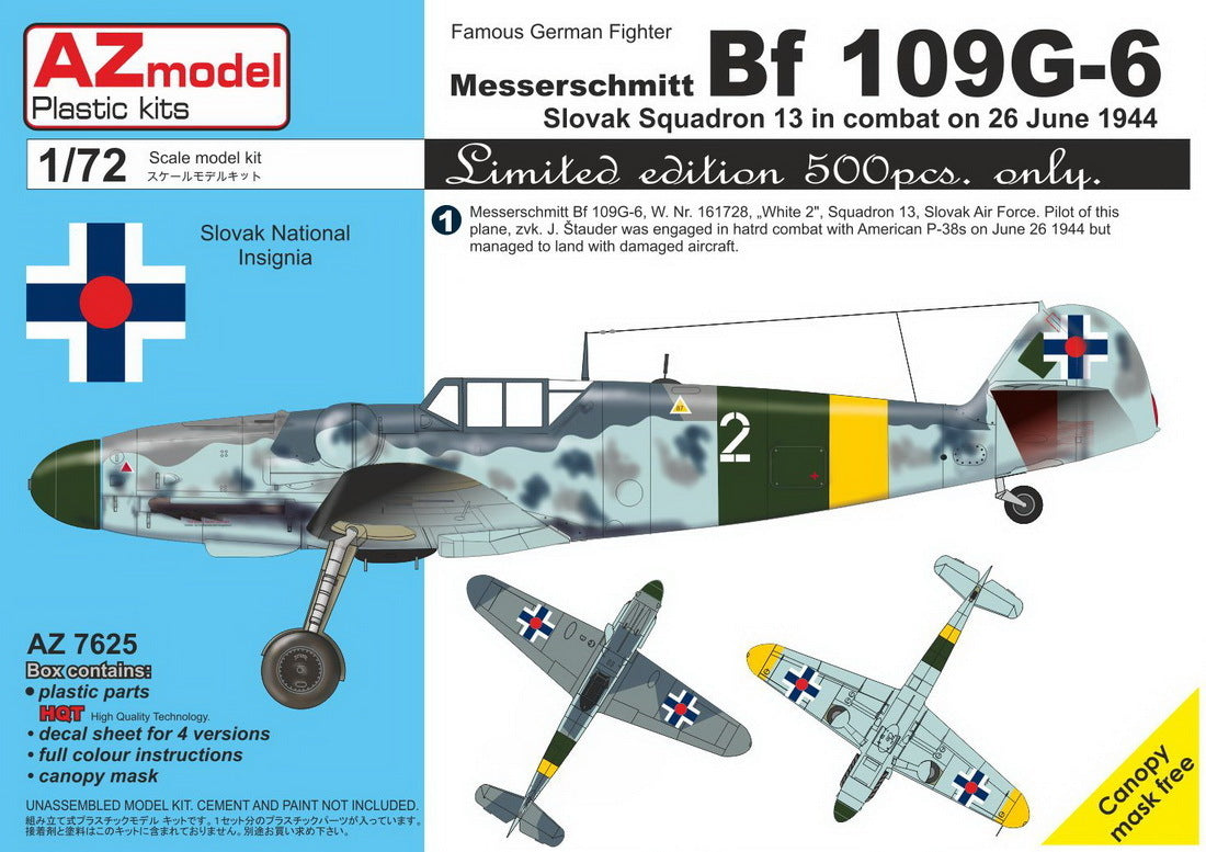 AZ Models 1/72 Bf 109G-6 Slovak â€“ LIMITED EDITON Plastic Model Kit [AZ7625]