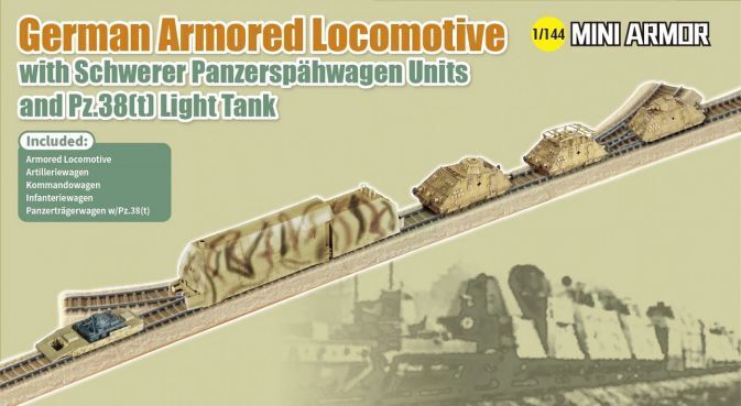 Dragon 1/144 German Armored Locomotive w/ Schwerer Panzerspahwagen Units Plastic Model Kit [14151]