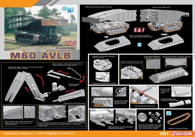 Dragon 1/35 M60 AVLB (Armored Vehicle Launched Bridge) Plastic Model Kit [3591]