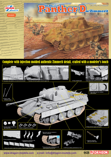 Dragon 1/35 Sd.Kfz.171 Panther D w/Zimmerit Plastic Model Kit [6428]