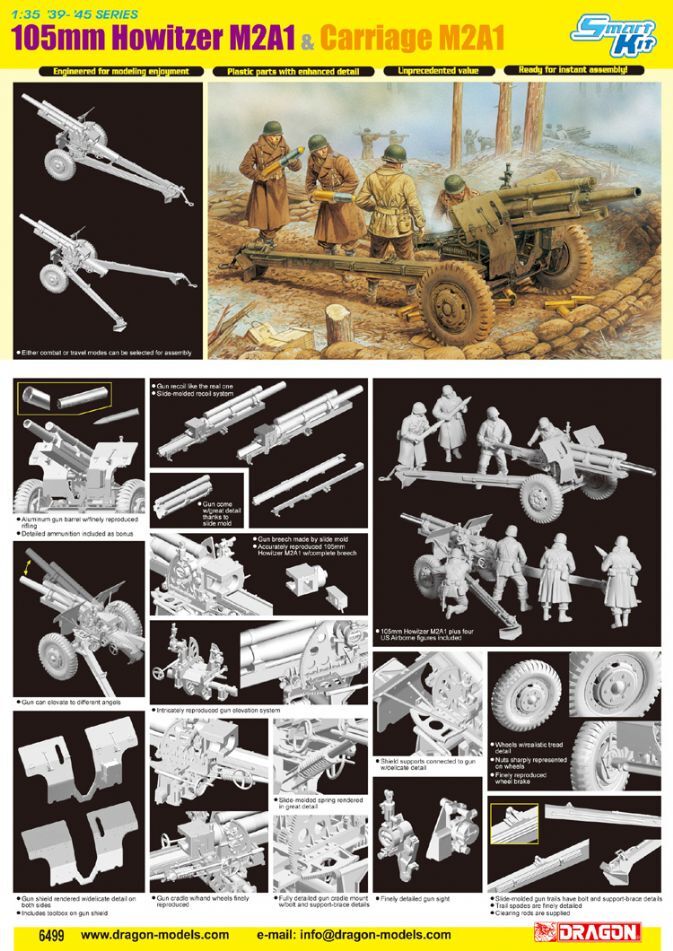 Dragon 1/35 105mm HOWITZER M2A1 & CARRIAGE M2A1 (SMART KIT) [6499]