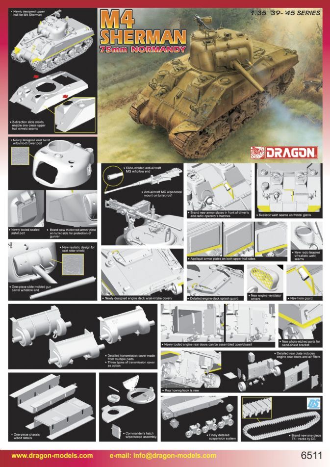 Dragon 1/35 M4 Sherman 75mm Normandy 1944 Plastic Model Kit [6511]