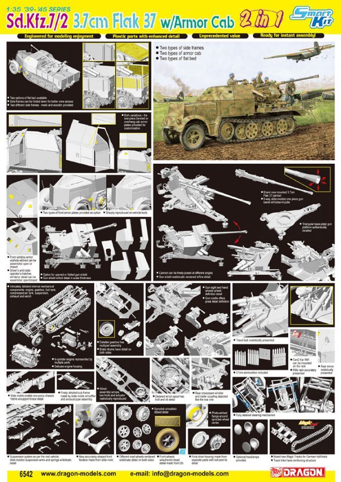 Dragon 1/35 Sd.Kfz.7/2 3.7cm Flak 37 w/Armor Cab Plastic Model Kit [6542]