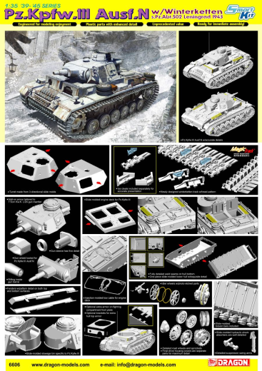 Dragon 1/35 Pz.Kpfw.III Ausf.N w/WINTERKETTEN s.Pz.Abt.502 LENINGRAD 1943 (SMART KIT) [6606]