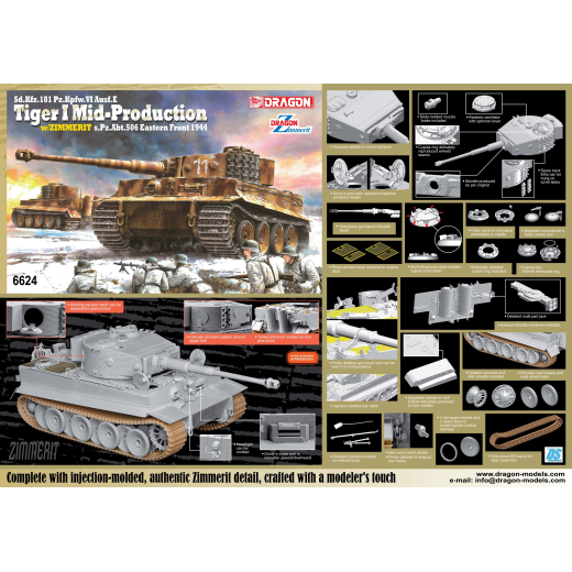 Dragon 1/35 Sd.Kfz.181 Pz.Kpfw.VI Ausf.E Tiger I Mid Production w/Zimmerit s.Pz.Abt.506 [6624]