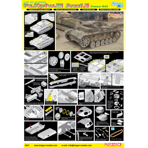 Dragon 1/35 Pz.Kpfw.III Ausf.E FRANCE 1940 (SMART KIT) [6631]