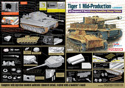 Dragon 1/35 Pz.Kpfw.VI Ausf.E Tiger I Mid Production w/ Borgward IV Ausf.A [6866]