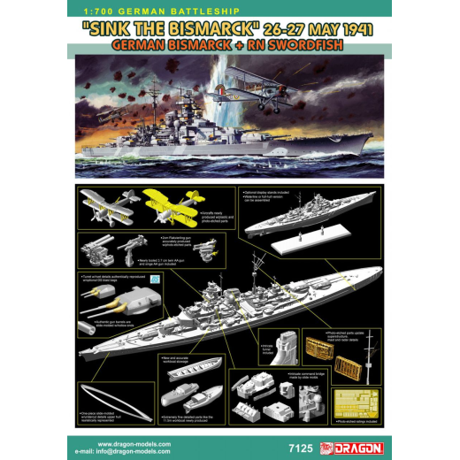 Dragon 1/700 SINK THE BISMARCK 1941 - BISMARCK + RN SWORDFISH [7125]