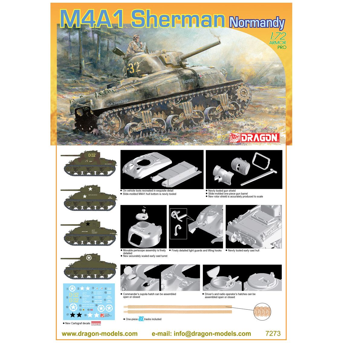 Dragon 1/72 M4A1 Sherman Normandy Plastic Model Kit [7273]