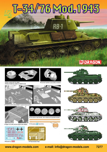 Dragon 1/72 T-34/76 Mod. 1943 Plastic Model Kit [7277]