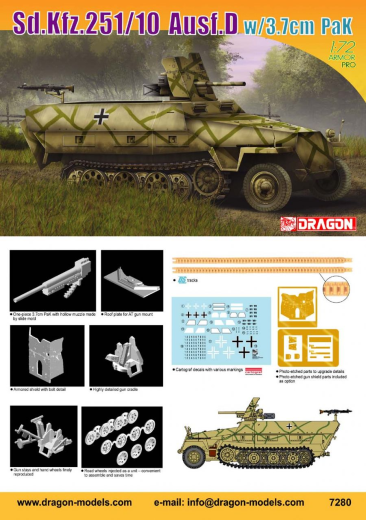 Dragon 1/72 Sd.Kfz.251/10 Ausf.D w/3.7cm PaK Plastic Model Kit [7280]