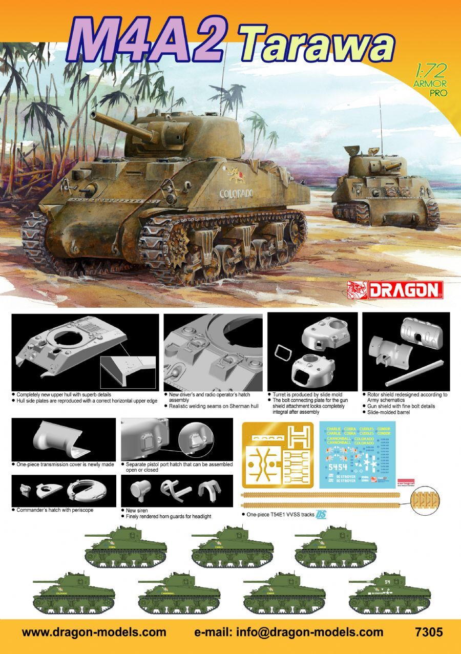 Dragon 1/72 M4A2 Tarawa Plastic Model Kit [7305]