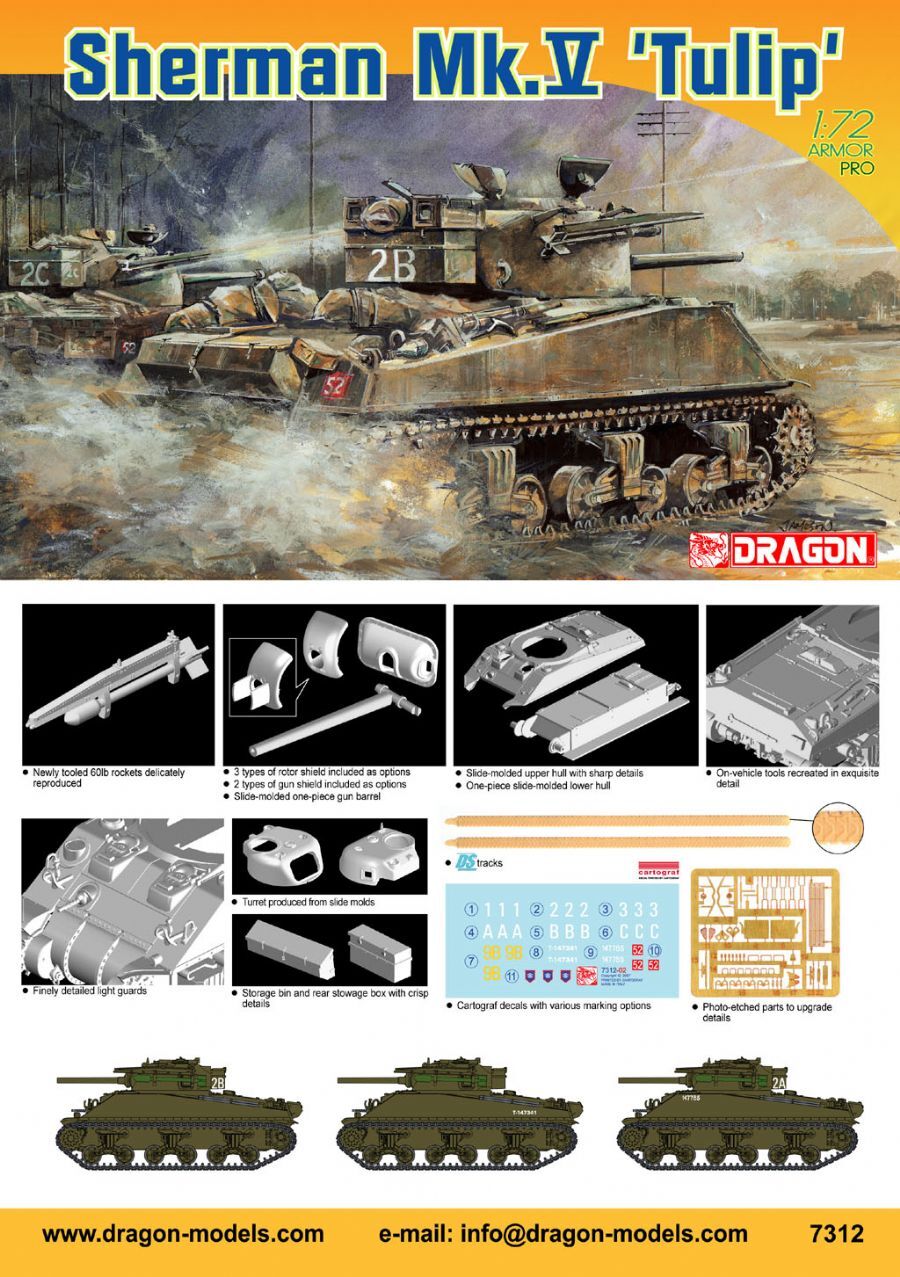 Dragon 1/72 Sherman Mk.V 'Tulip' Plastic Model Kit [7312]