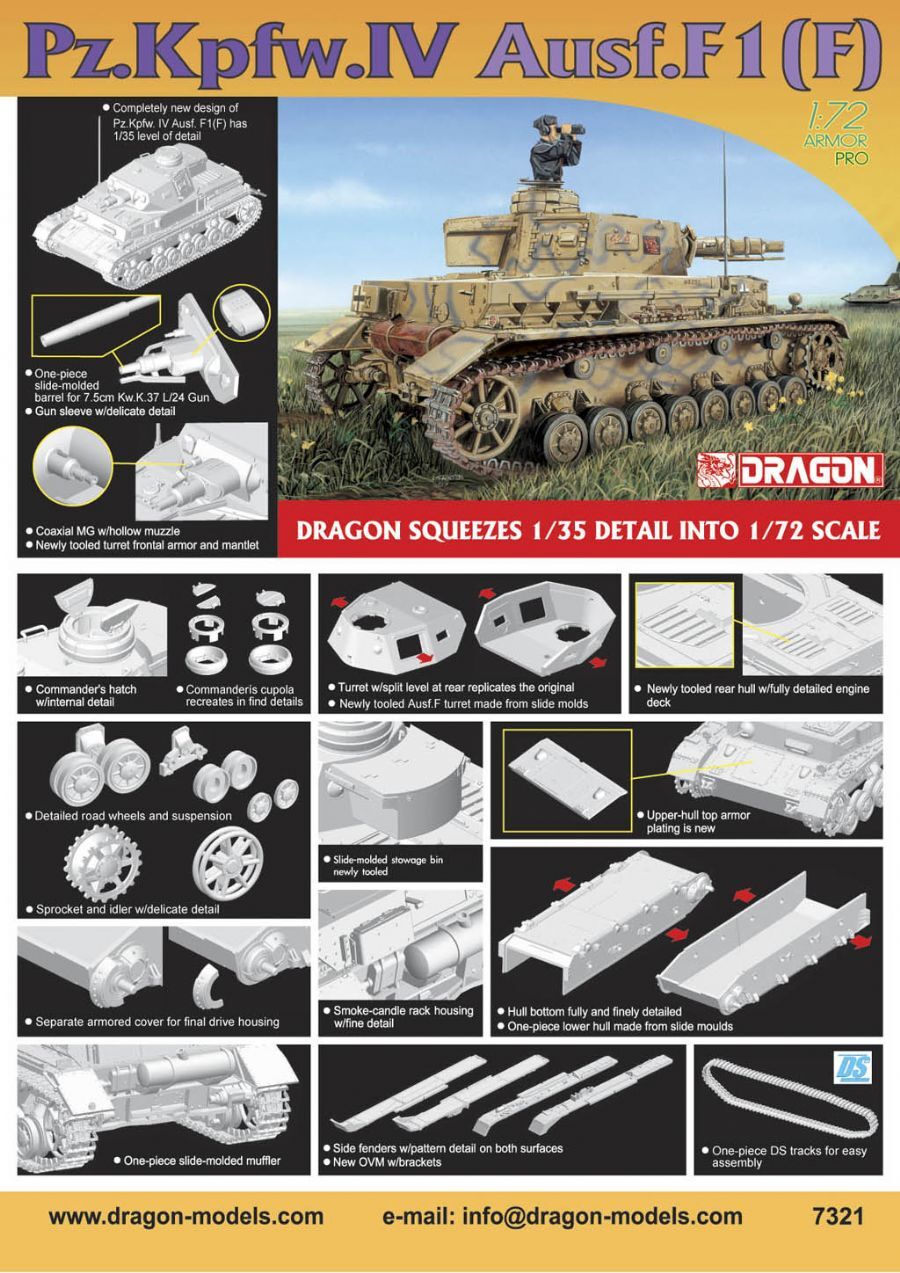 Dragon 1/72 Pz.Kpfw.IV Ausf.F1(F) Plastic Model Kit [7321]