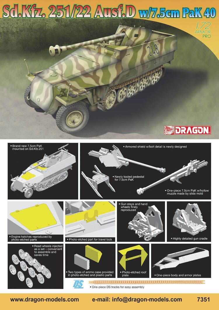 Dragon 1/72 Sd.Kfz.251/22 Ausf.D w/7.5cm PaK 40 Plastic Model Kit [7351]