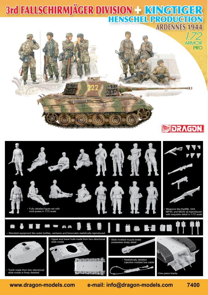 Dragon 1/72 3rd FJ Division + Kingtiger Henschel Plastic Model Kit