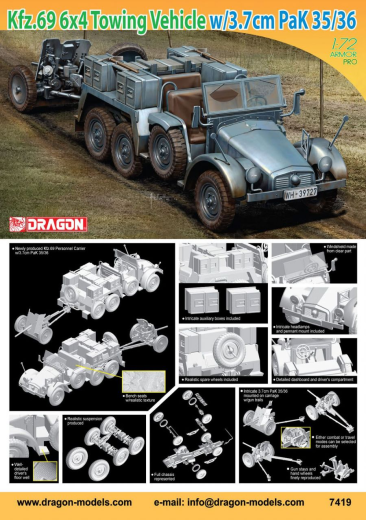 Dragon 1/72 Kfz.69 6x4 TOWING VEHICLE & 3.7cm PaK 35/36 [7419]