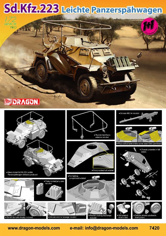 Dragon 1/72 Sd.Kfz.223 Plastic Model Kit [7420]