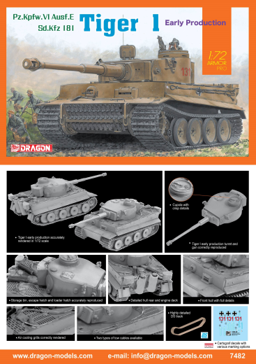 Dragon 1/72 Tiger I Early Production Plastic Model Kit [7482]