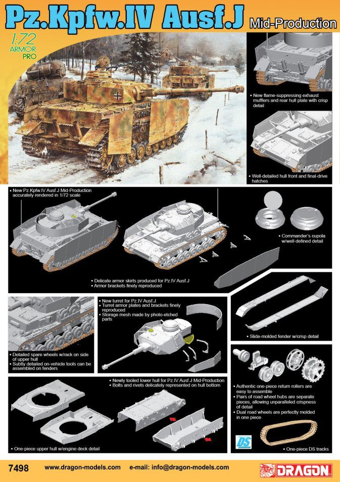 Dragon 1/72 Pz.Kpfw.IV Ausf.J Mid Production Plastic Model Kit [7498]