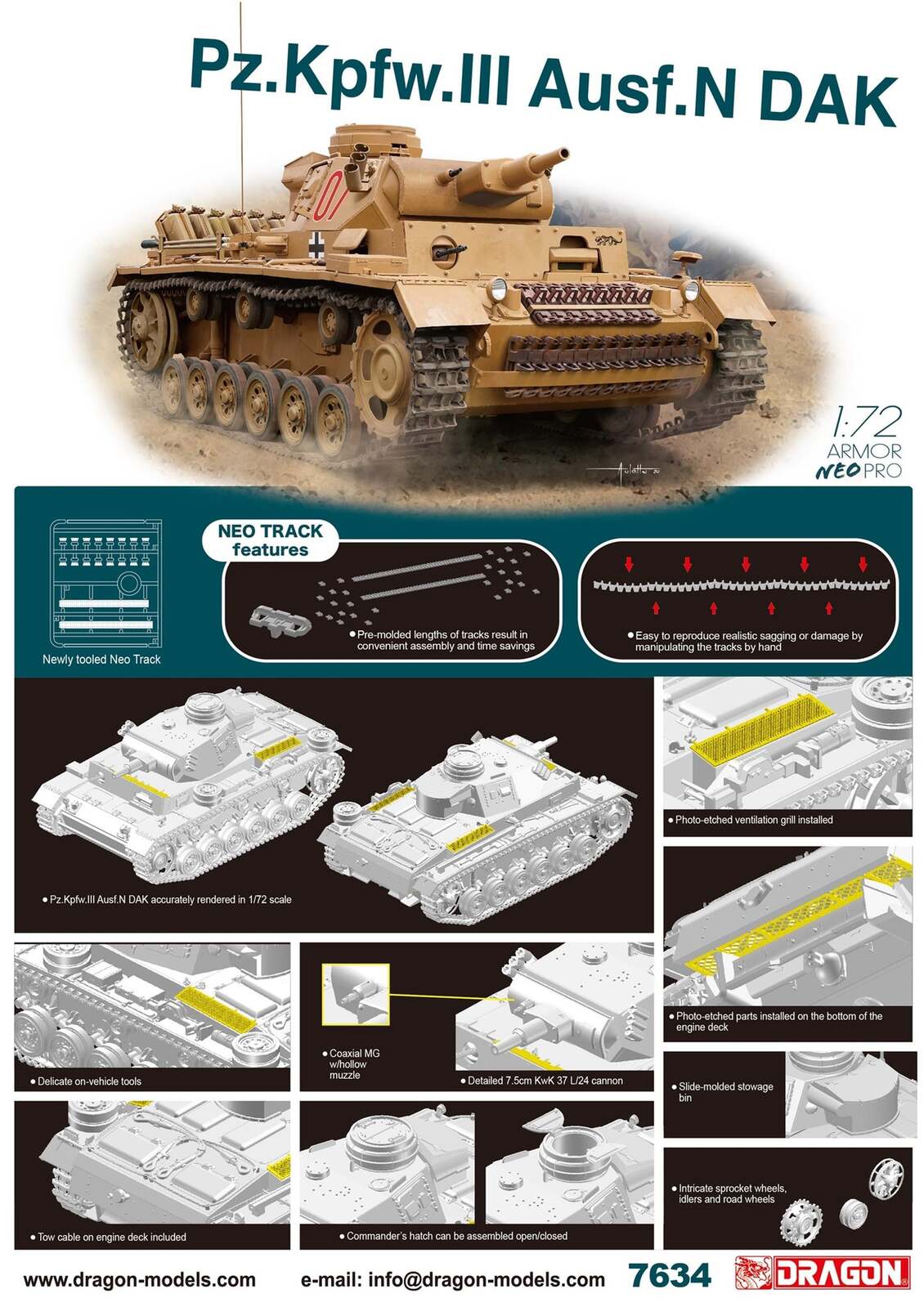 Dragon 1/72 Pz.Kpfw.III Ausf.N DAK Plastic Model Kit [7634]