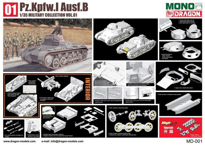 Mono X Dragon MD-001 1/35 Pz.Kpfw.I Ausf.B w/Interior Plastic Model Kit [MD001]