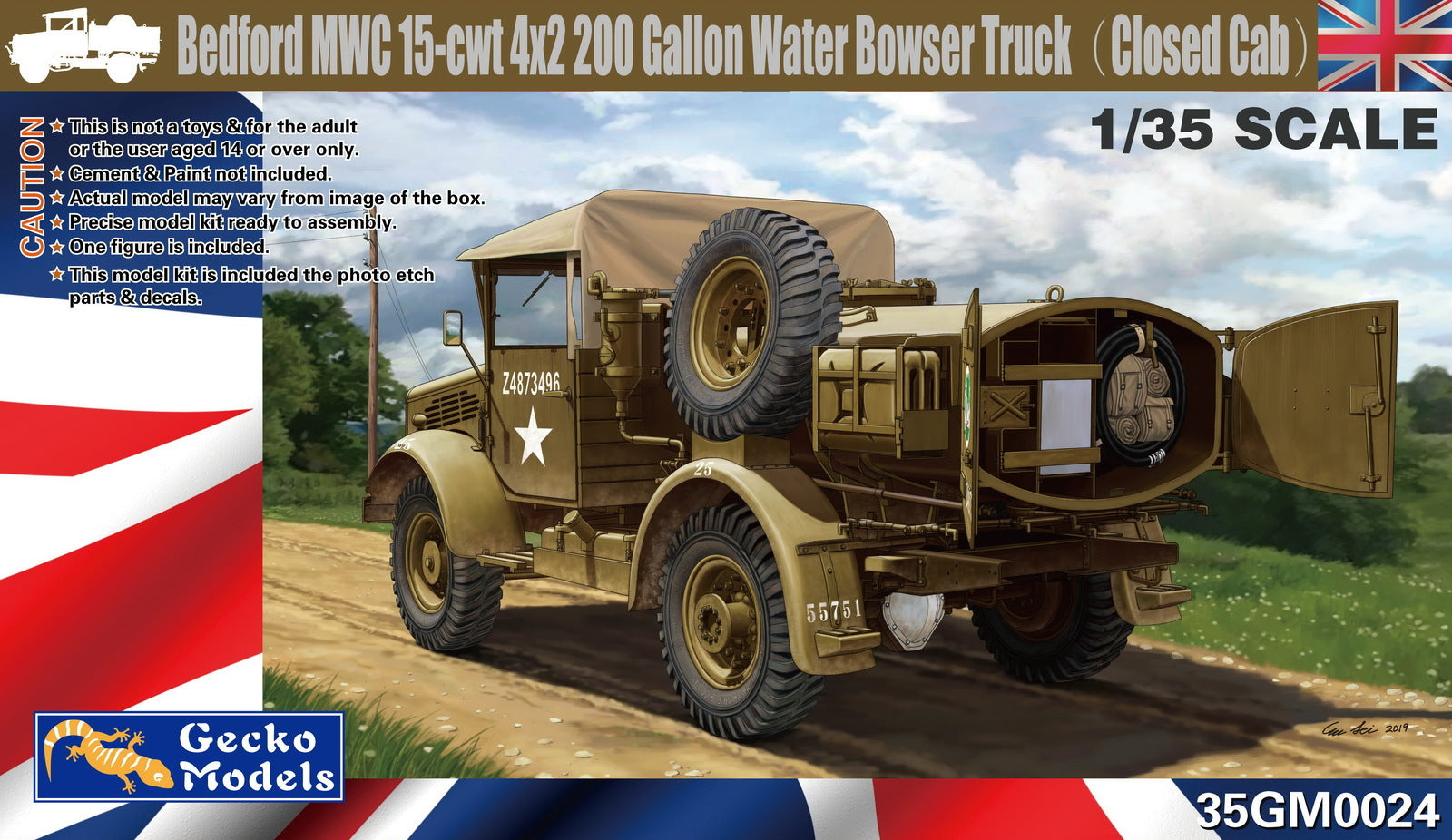 Gecko 1/35 Bedford MWC 15-cwt 4x2 200 Gallon Water Bowser Truck (Close Cab) Plastic Kit