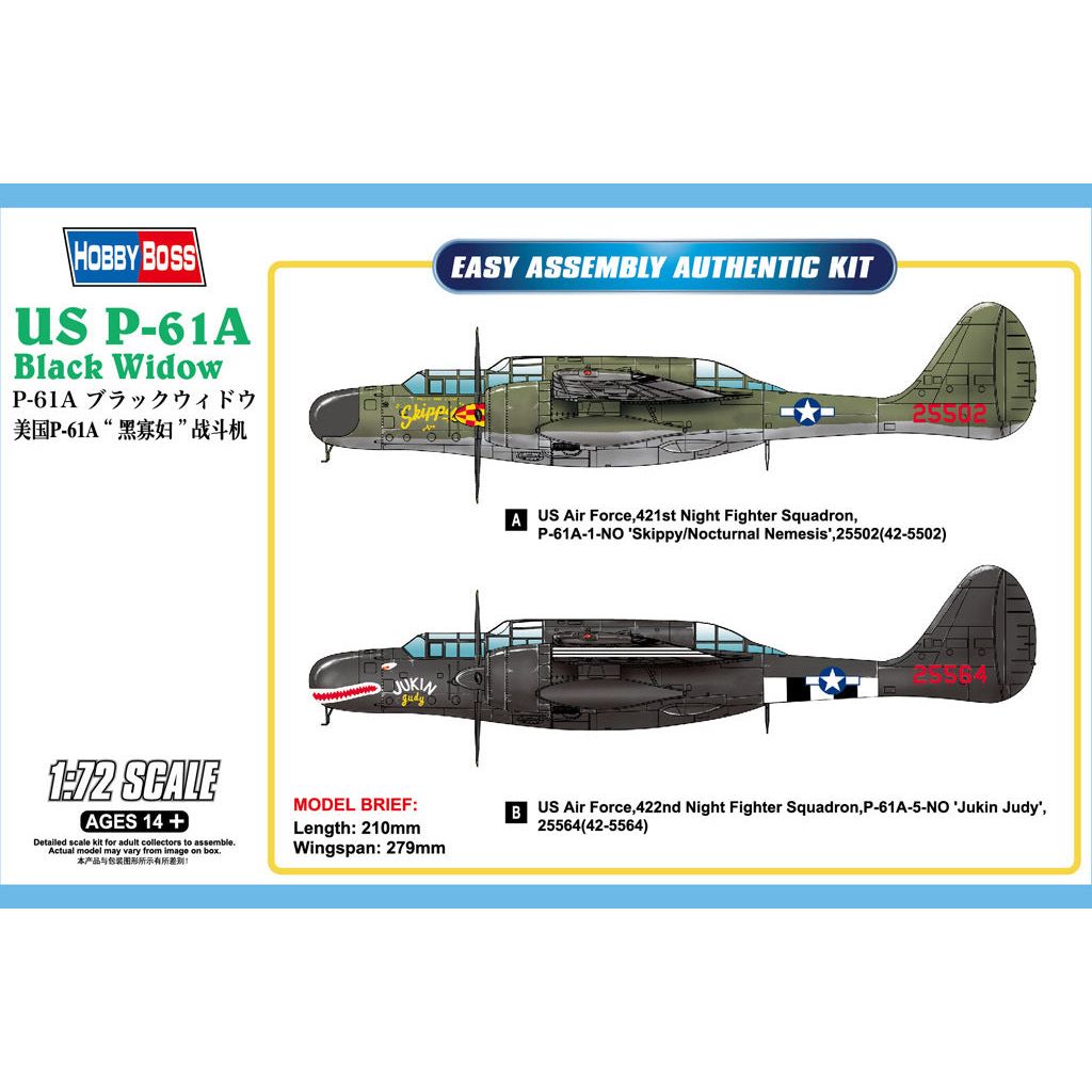 Hobby Boss 1/72 US P-61A Black Widow Plastic Model Kit [87261]