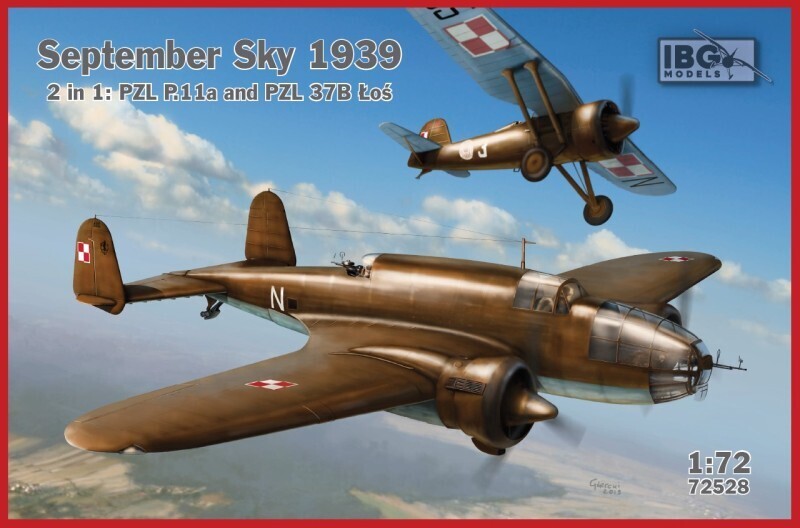 IBG 1/72 September Sky 1939: 2 in 1 PZL P.11a and PZL 37B Los Plastic Model Kit [72528]