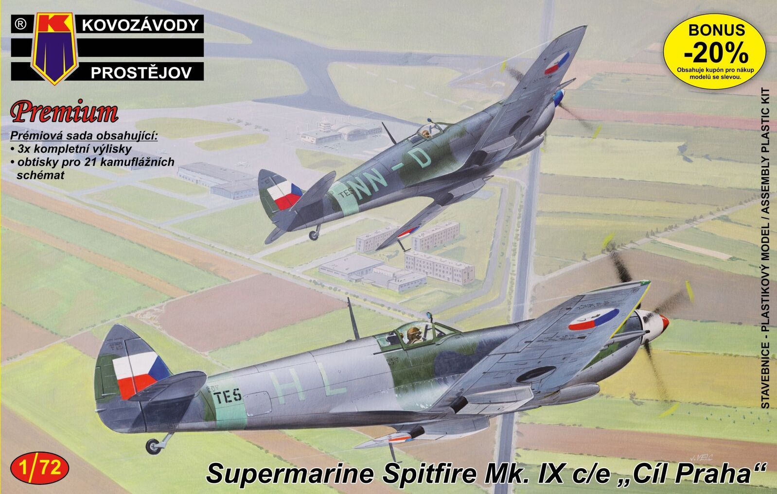 Kovozavody 1/72 Supermarine Spitfire Mk.IXC/E ,Cil Praha ,3x,20 version Plastic Model Kit