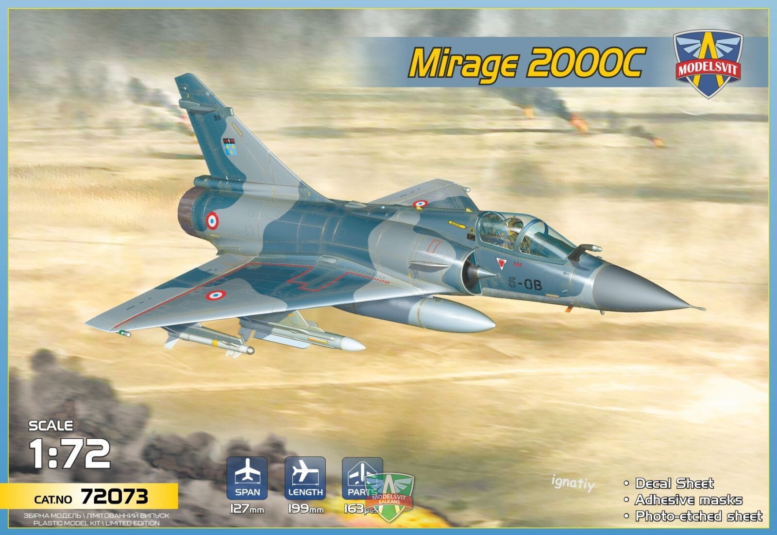 ModelSvit 1/72 Mirage 2000C multirole jet fighter (5 camo schemes) Plastic Model Kit