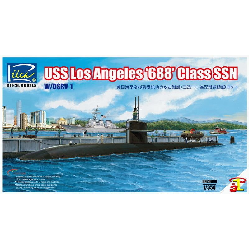 Riich Models 1/350 USS Los Angeles â€˜688' Class SSN w/DSRV-1 (3 in 1) Plastic Model Kit