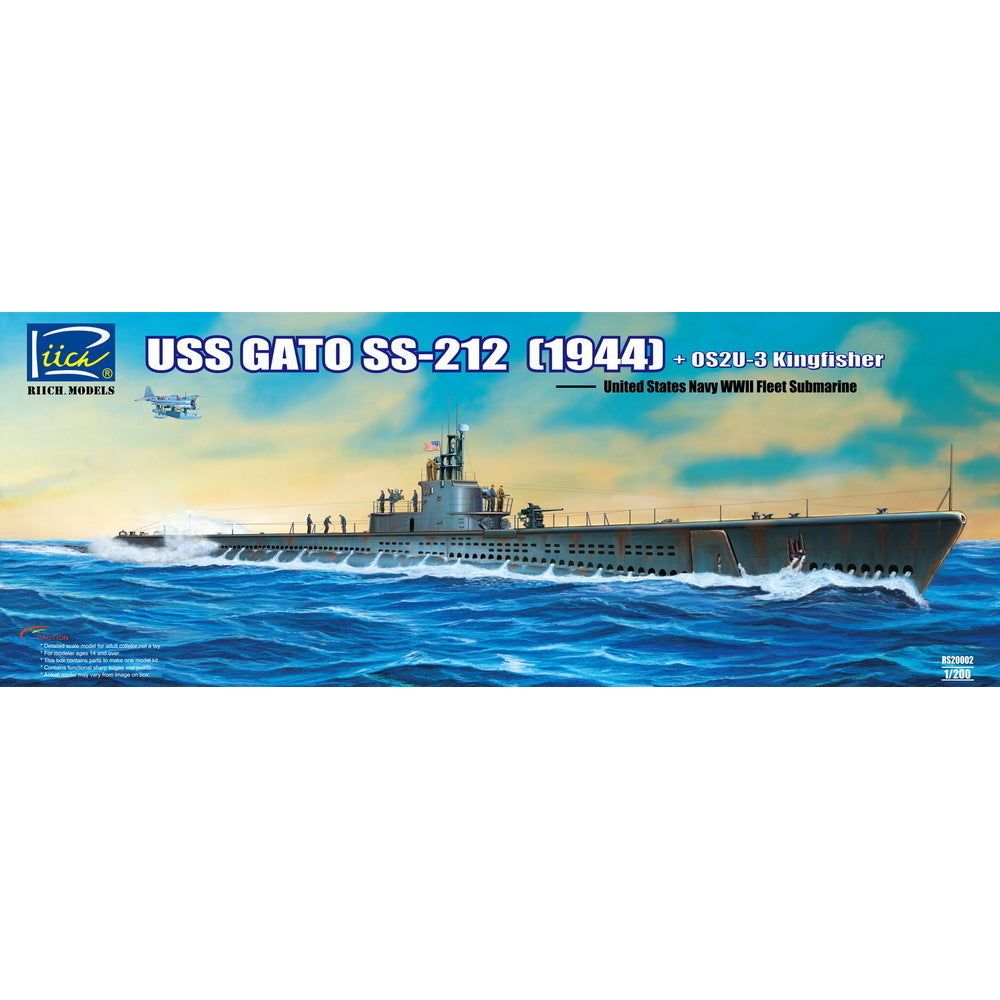 Riich Models 1/200 USS Gato SS-212 Fleet Submarine (1944) + OS2U-3 Kingfisher Floatplane