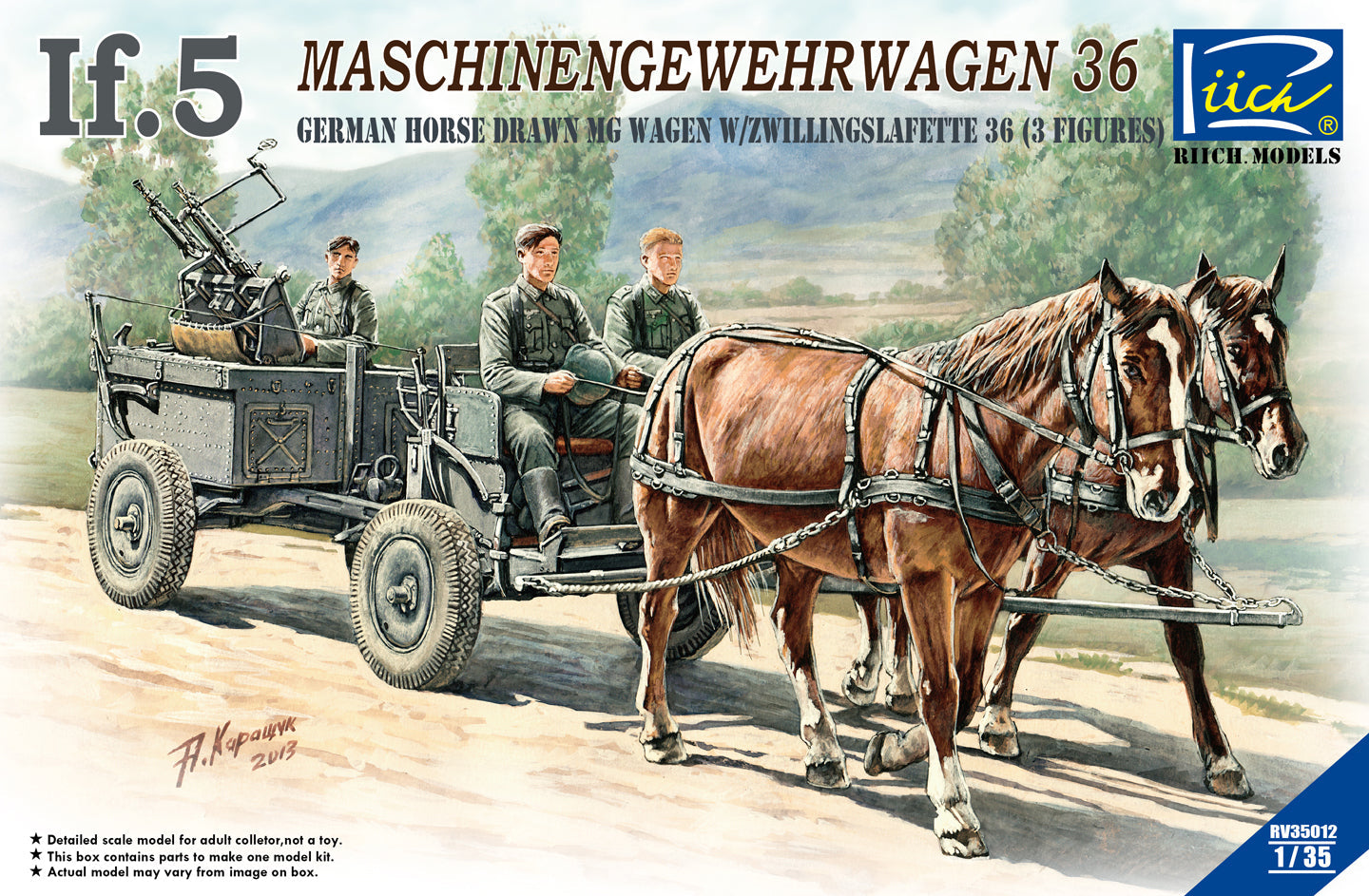 Riich Models 1/35 WWII German IF-5 Horse Drawn MG Wagon with Zwillingslafette 36