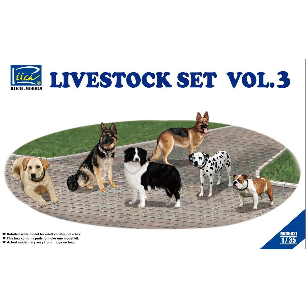 Riich Models 1/35 Livestock Set Vol.3 (six dogs) Plastic Model Kit