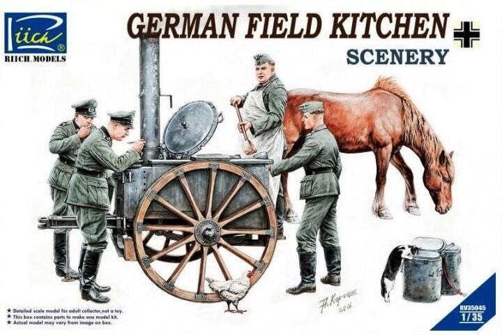 Riich Models 1/35 German Field Kitchen with Soliders (cook & 3 Germans, food containers)